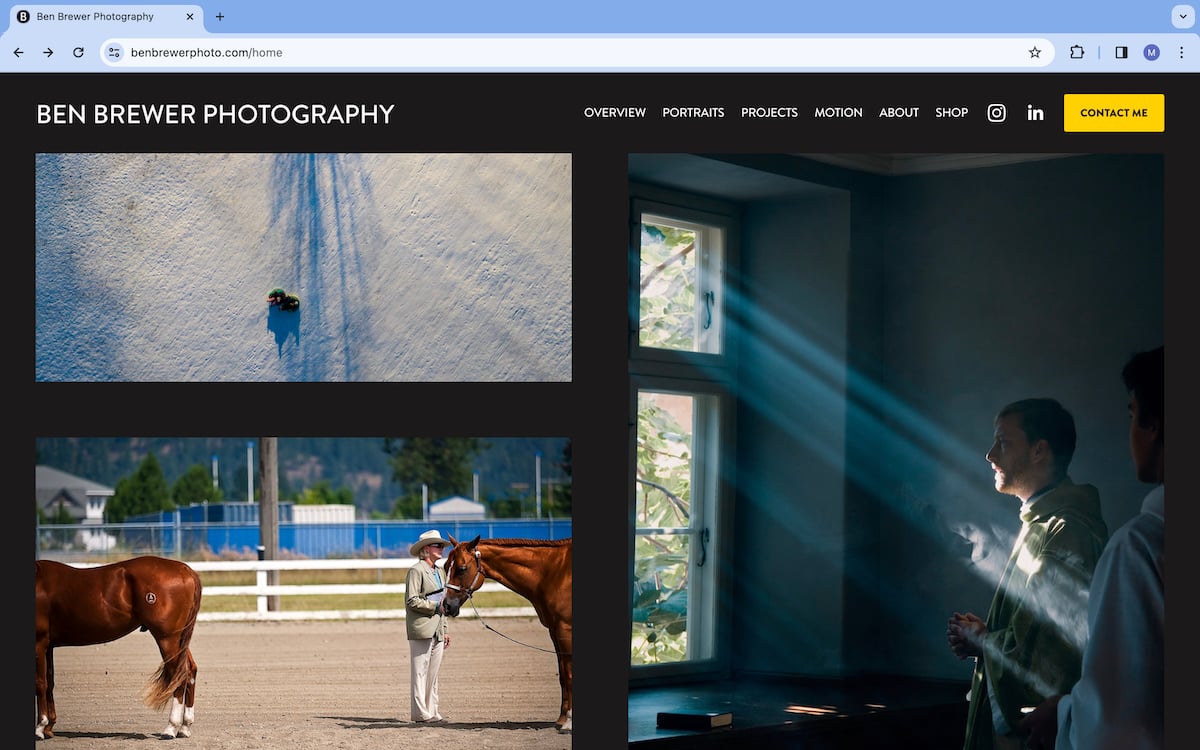 Screenshot of Ben Brewer's website depicting brand narrative photography.
